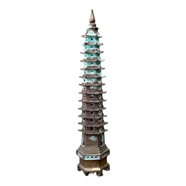 Vintage Patinated Brass Pagoda For Sale