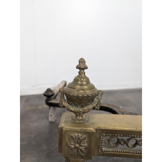 Louis XVI Style Brass Andirons with Fire Pots, Set of 2 For Sale - Image 3 of 8