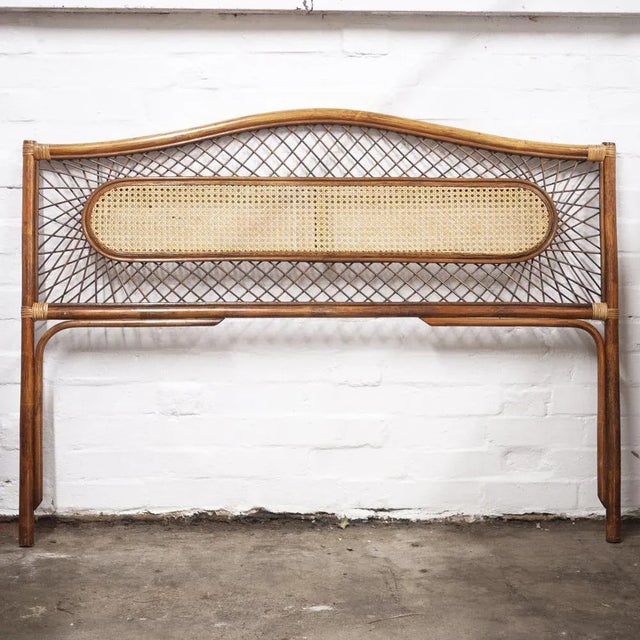 Beige Mid-Century Vintage Bamboo and Rattan Double Bed Headboard, 1960s For Sale - Image 8 of 11