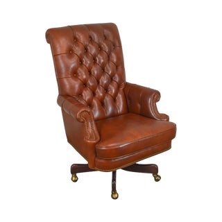 Hancock & Moore Tufted Brown Leather Executive Desk Chair For Sale