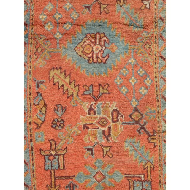 Late 19th Century Antique Turkish Oushak Runner, Coral, Light Blue Handwoven Rug For Sale - Image 14 of 15