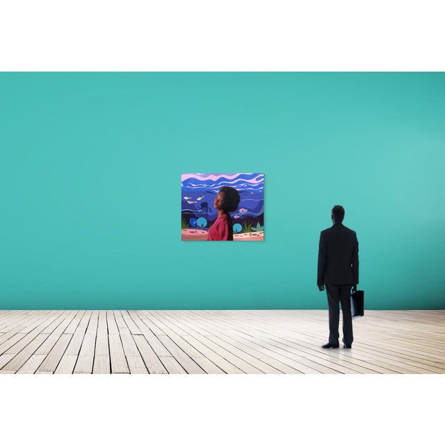 Early 21st Century Portrait of a Lady in Search of Her Goldfish by Daniel Sowemimo | Oil on canvas woman with goldfish underwater For Sale - Image 5 of 5