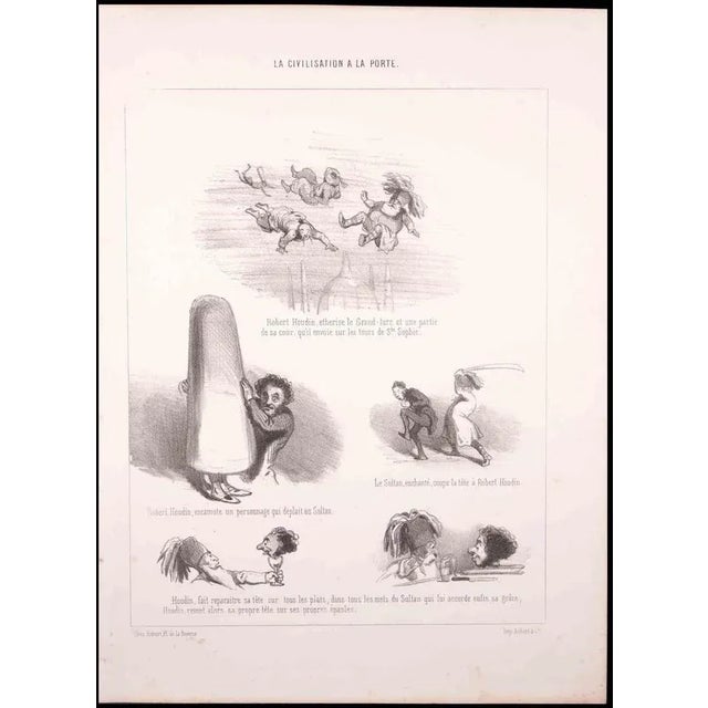 Robert Houdin Etherise Le Grand-turc is a lithograph on ivory-colored paper, realized by the French draftsman Paul Gavarni...