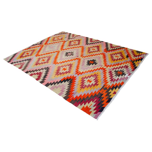 Vintage Turkish Rug Kilim, Handwoven Primitive Tribal Statement, Bohemian Area Rug - 6′1″ X 8′1″ For Sale - Image 6 of 14