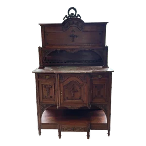 Antique French Marble Top Buffet Sideboard Server With Carved Details