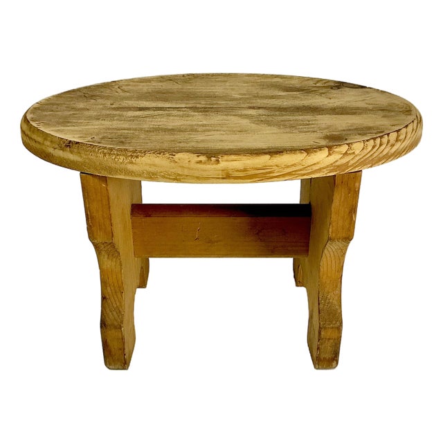 1970s Vintage Americana Folk Art Boho Chic Pine Oval Step or Footstool. For Sale