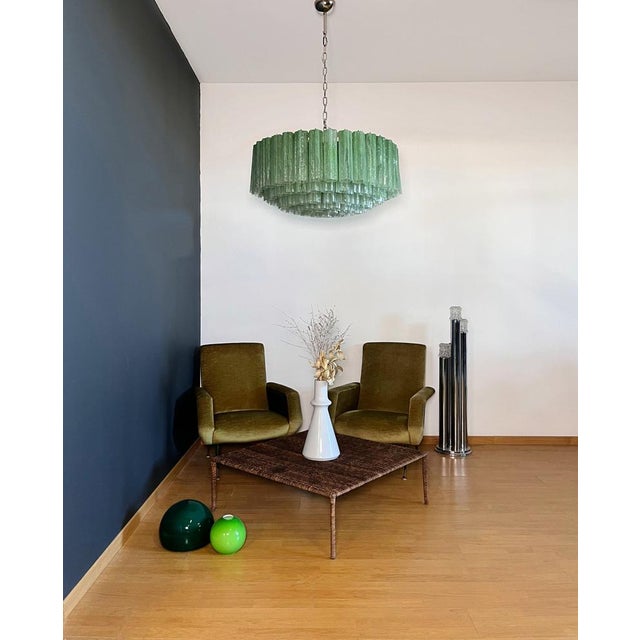 Glass Large Murano Glass Chandelier with 101 Green Alabaster Glass Tube, 1990s For Sale - Image 7 of 18