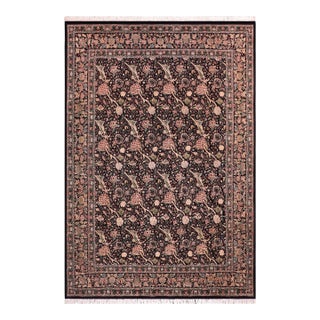 Shabby Chic 1990's Floral Pak-Persian Black/Black Wool Rug - 9'0'' X 12'6'' For Sale