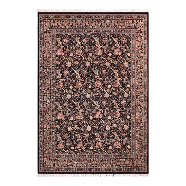 Shabby Chic 1990's Floral Pak-Persian Black/Black Wool Rug - 9'0'' X 12'6'' For Sale