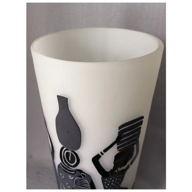 African, Tribal Cut Cameo Glass Vase, Ethnographic Women & Children For Sale - Image 9 of 9