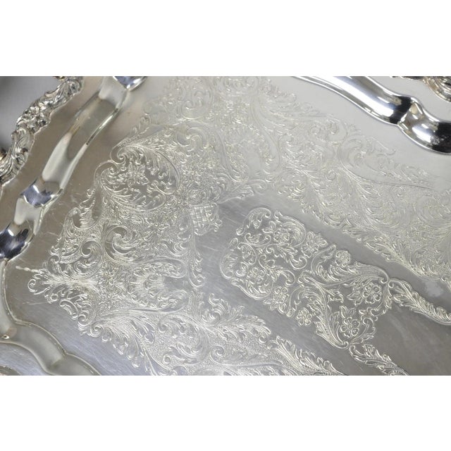 Silver Vintage Sheridan Victorian Silver Plated Narrow Footed Serving Platter Bar Tray For Sale - Image 8 of 13