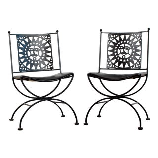 1950s Mid Century Modern Arthur Umanoff Mayan Sun Cast Iron Chairs - a Pair For Sale