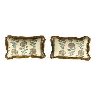 A Pair of Pillows Made With Michael S. Smith's "Indian Flower" Patterned Linen For Sale