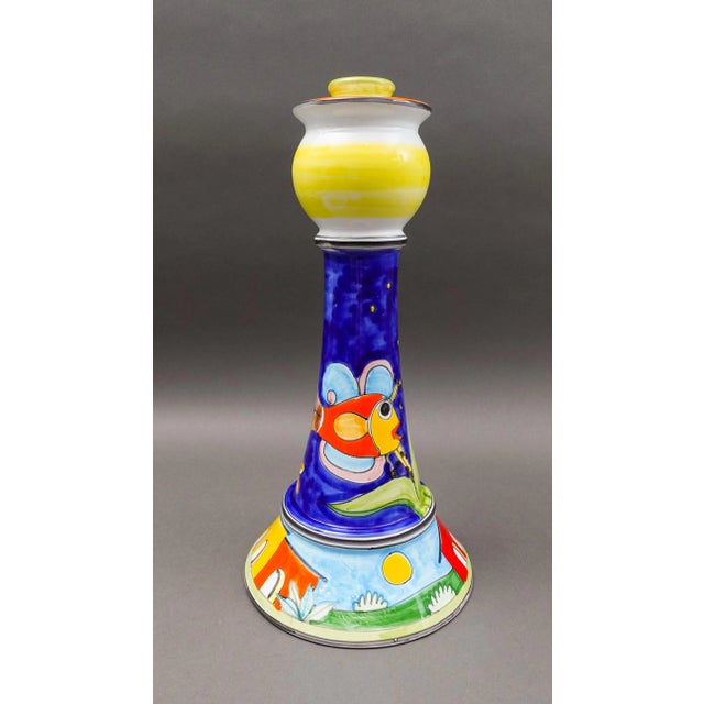 Mid 20th Century Nino Parrucca Italy Hand Painted Fish Art Pottery Candlestick Candle Holder For Sale - Image 10 of 10