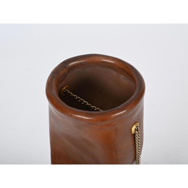 Mid-Century Pleated Leather and Brass Floor Ashtray from Nova Tecno, Italy, 1960s For Sale - Image 10 of 17