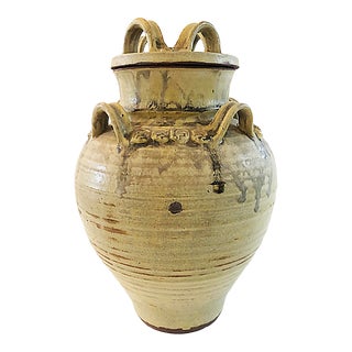 1975 Thrown and Built Studio Pottery Lidded Urn, Signed For Sale