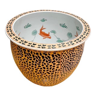 X-Large Leopard Print Ceramic Safari Fish Bowl Planter For Sale