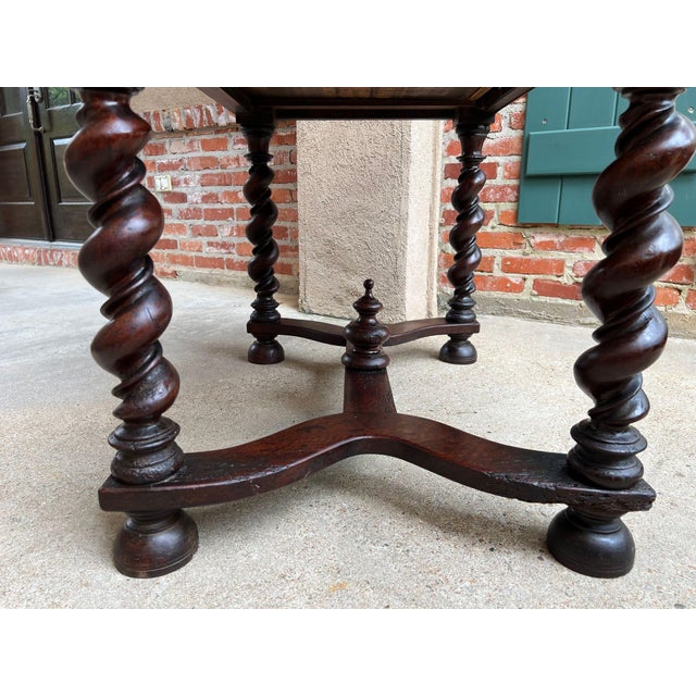 Antique English Barley Twist Writing Table Library Desk Jacobean Walnut C1880 For Sale - Image 16 of 18