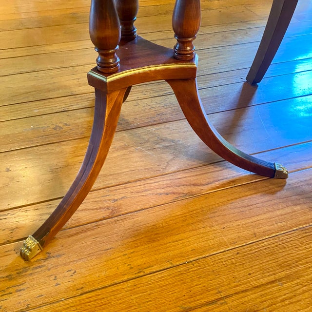 Wood Round Tier Three Leg Regency Salon Table With Gold Claw Feet and Gold Accent For Sale - Image 7 of 18