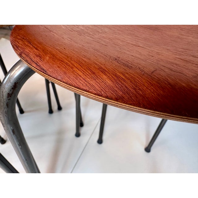 Teak Plywood and Tubular Steel Atelier Stacking Stools, Denmark, 1960s, Set of 6 For Sale - Image 16 of 18