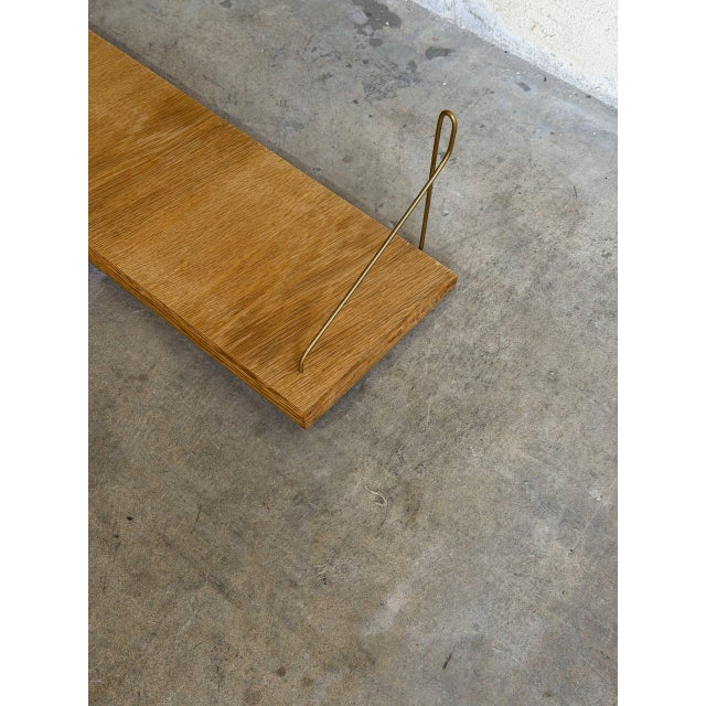 Vintage Danish Oak Wall Shelf With Brass Brackets Scandinavian Floating Shelf For Sale In Los Angeles - Image 6 of 9