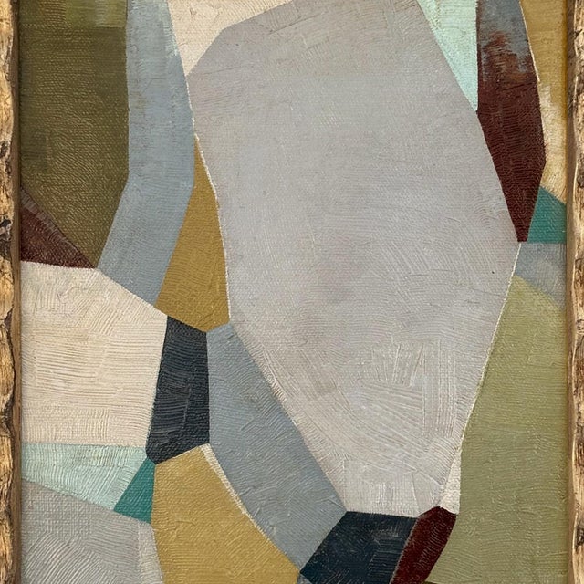 Mid-Century Modern Contemporary Abstract Oil Painting in Vintage Gold Ripple Frame For Sale - Image 3 of 6