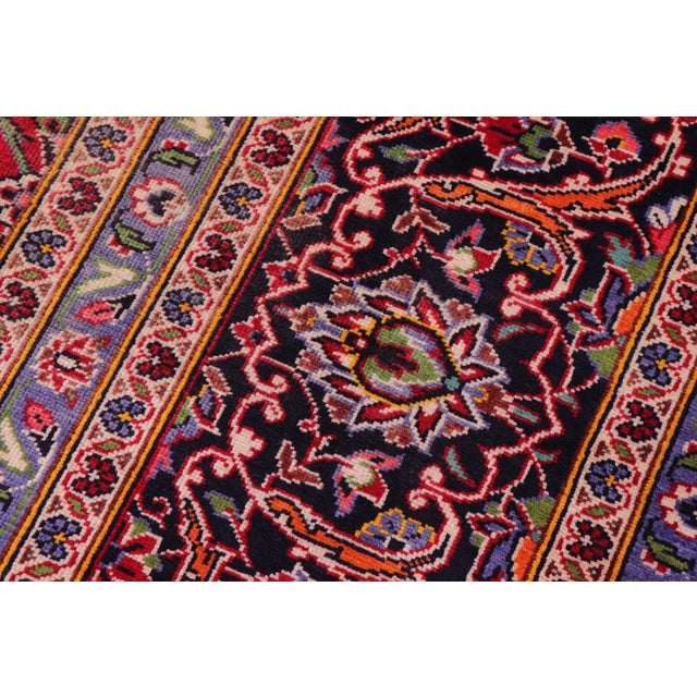 Textile Vintage Retro Kashan Red/Blue Wool Rug - 9'9'' X 12'9'' For Sale - Image 7 of 10