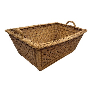 Vintage 1930s European Woven Wicker Market Basket For Sale