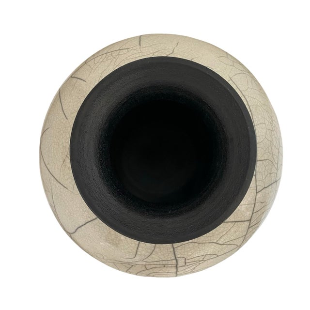 2000 - 2009 Vintage Studio Pottery Raku Vase Signed Crackle Glaze Black White 9” For Sale - Image 5 of 7