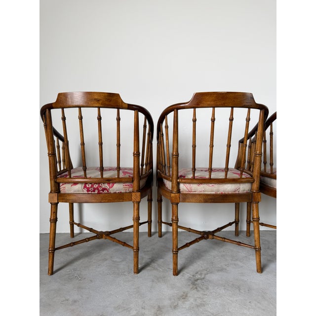 Vintage Drexel Hollywood Regency Faux Bamboo Carved Wood Dining Chairs – Set of 4 For Sale - Image 12 of 18