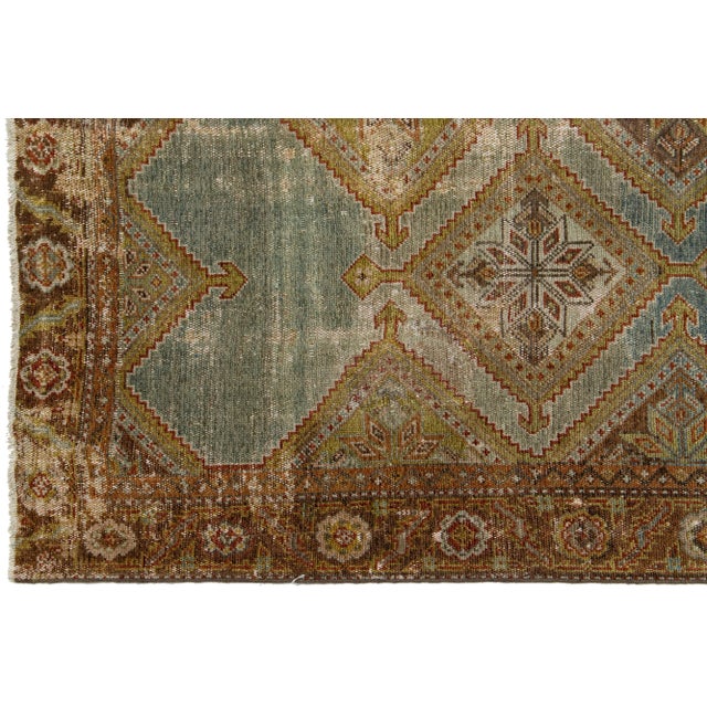 Textile Blue & Rust Tribal Designed Antique Malayer Persian Wool Runner For Sale - Image 7 of 9