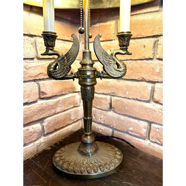 1990s Pair of Brass French Empire Swan Tóle Bouillotte Lamps. For Sale In Austin - Image 6 of 12