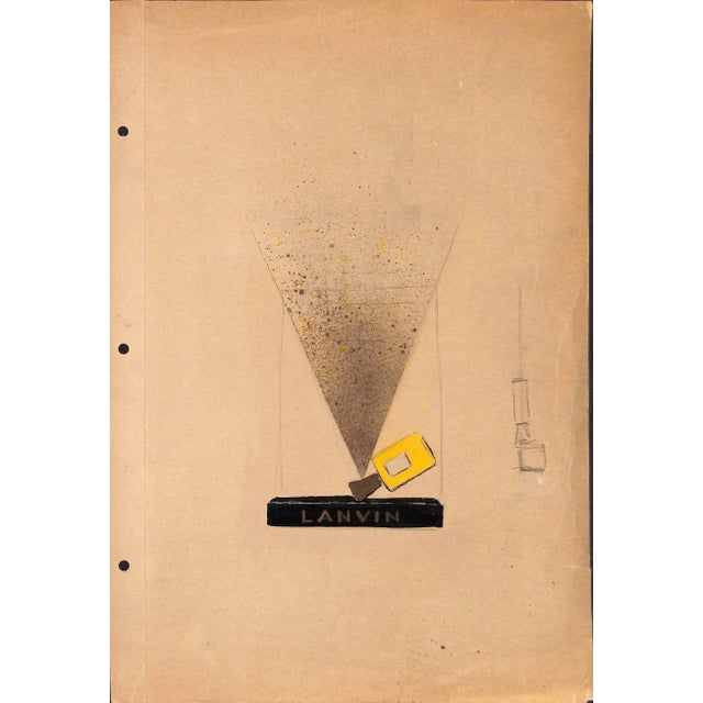 Mid-Century Modern Lanvin of Paris Original Circa 1950s Advertising Watercolor Artwork For Sale - Image 3 of 3
