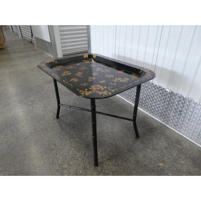 1970s Italian Painted Tole Tray Table With Faux Bamboo Legs For Sale In Miami - Image 6 of 13