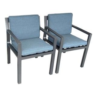 Restoration Hardware Rhodes Aluminum Outdoor Dining Armchairs, Pair For Sale