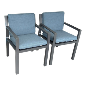 Restoration Hardware Rhodes Aluminum Outdoor Dining Armchairs, Pair
