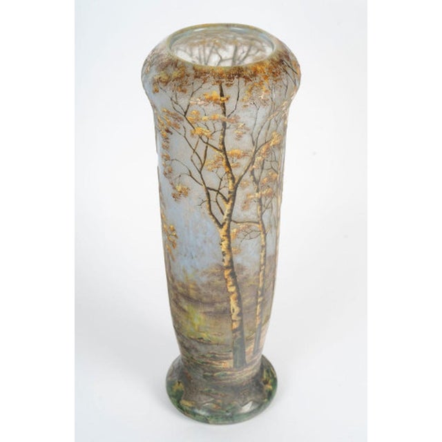 Glass Vase with Wooded Lakeside Landscape from Daum Nancy, France, 1890s For Sale - Image 5 of 8