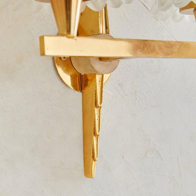 Gold 1940s French Brass + Glass Sconces Attributed to Maison Arlus - a Pair For Sale - Image 8 of 18