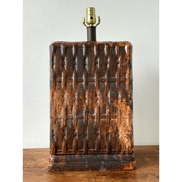 Late 20th Century Vintage Boho Monumental Ceramic Weave Lamp For Sale - Image 5 of 12
