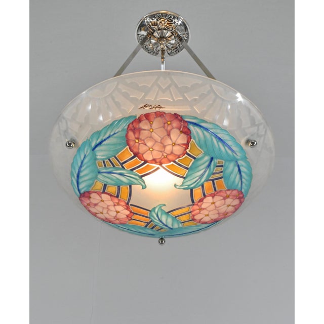 French Art Deco Pendant Light by Loys Lucha - 1930 Chandelier France For Sale - Image 4 of 14