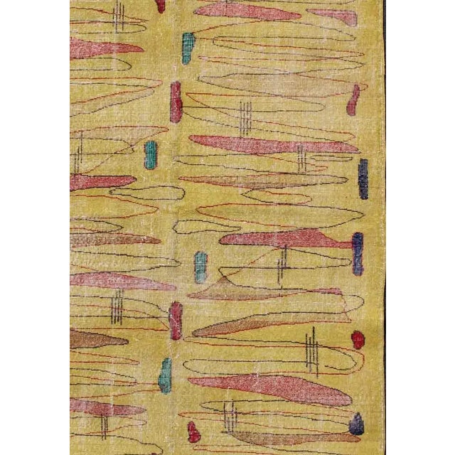 Keivan Woven Arts, Vintage Turkish Mid-Century Modern Rug in Yellow Color and Modern Design for any Modern room or modern...