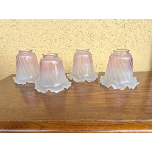 Vintage Art Nouveau Style Frosted Pink Satin Glass Tulip Shades - Set of 4 For Sale In West Palm - Image 6 of 6