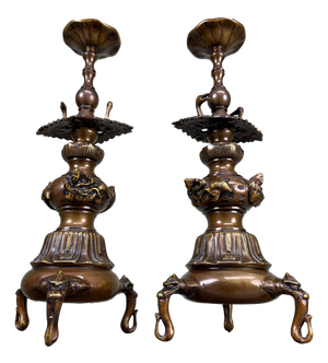 Japanese Altar Candlesticks with Cranes, 1960s, Set of 2