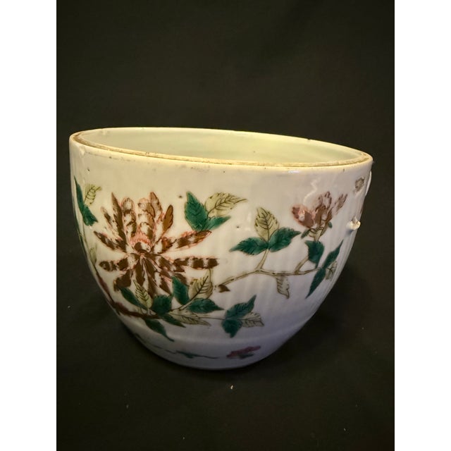 Vintage Chinese Famille Rose Porcelain Three-Piece Set – Pair of Hat Stands & Matching Cachepot Planter For Sale - Image 9 of 11