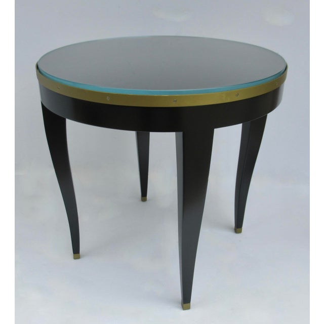C. 1980's Donghia "Essence" Collection Round Side/End Table Satin Black Lacquer Finish With Brushed Brass Details For Sale - Image 12 of 18