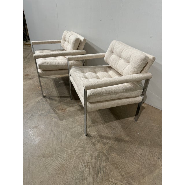 Mid-Century Modern Milo Baughman Thayer Coggine Commericial Chrome Chairs Thibaut - A Pair For Sale - Image 3 of 9