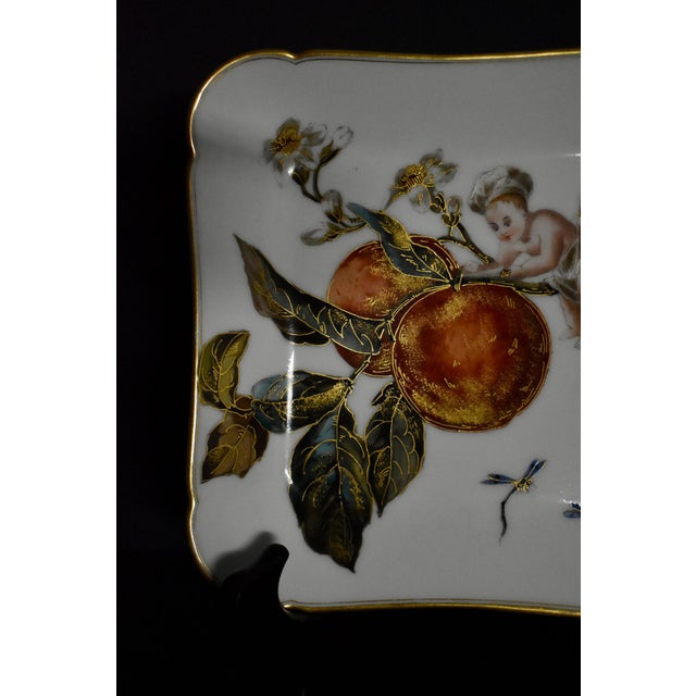 Antique Limoges France GDM Porcelain Square Dish Plate Putto Cherub Peach Fruit For Sale In Philadelphia - Image 6 of 13