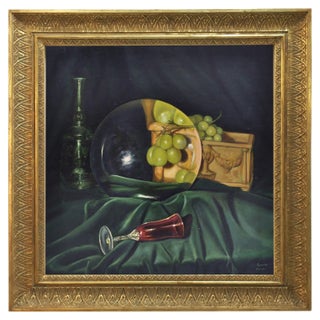 La lente e l'uva, Realist Oil on Canvas For Sale