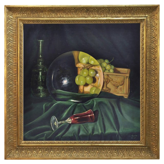 La lente e l'uva, Realist Oil on Canvas For Sale