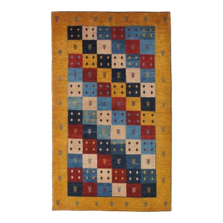 Vintage Persian Hand-Knotted Gabbeh Rug 4'1" X 6'9" For Sale